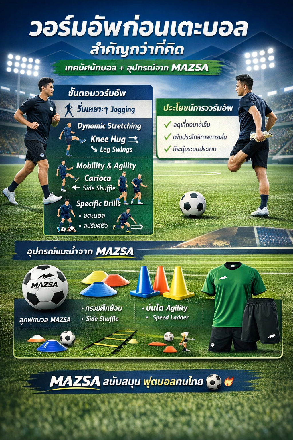 วอร์มอัพก่อนเตะบอล สำคัญกว่าที่คิด | เทคนิคนักบอล + อุปกรณ์จาก MAZSA