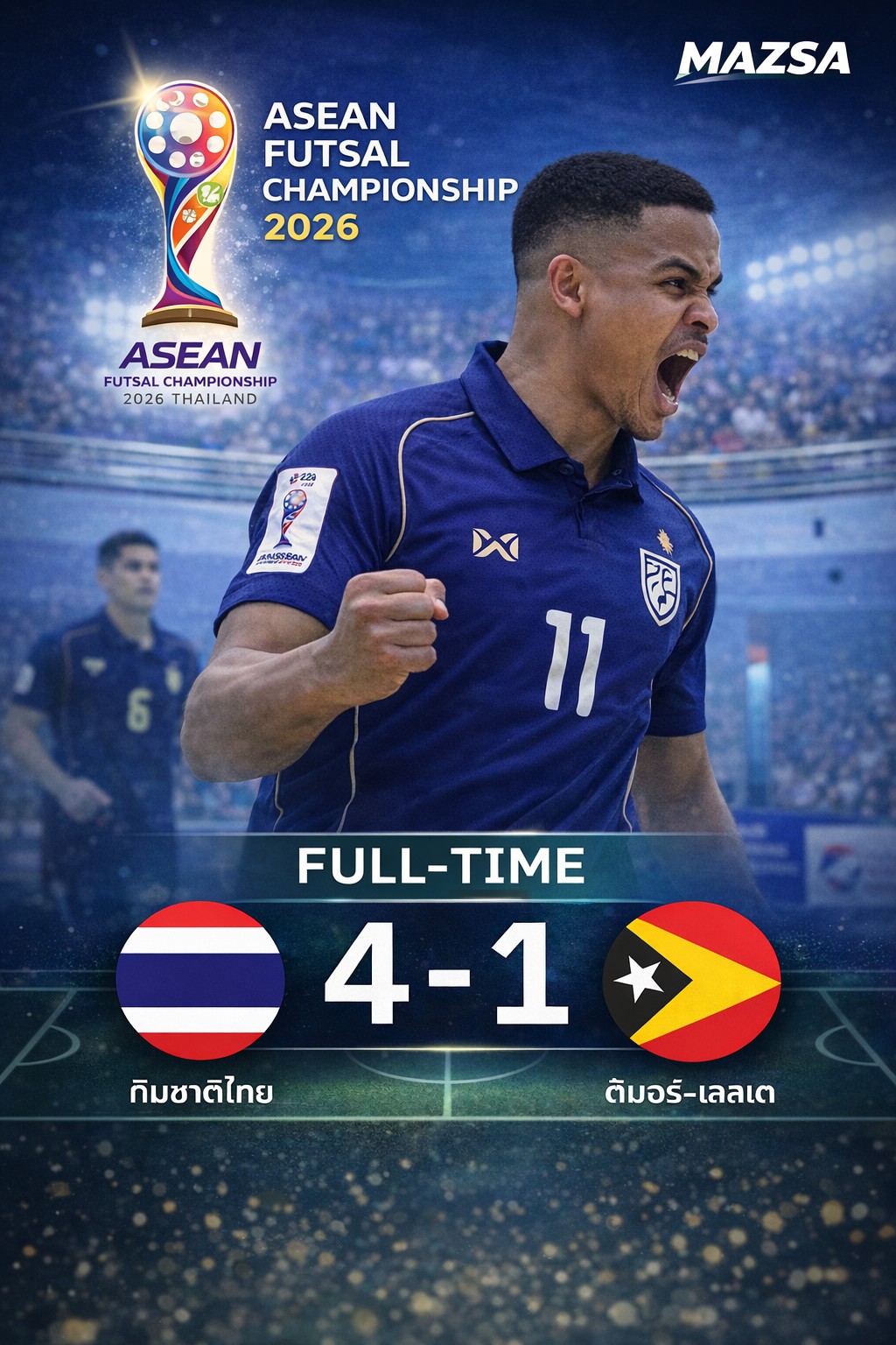 ฟุตซอลไทยเปิดหัวแรง! อัดติมอร์ 4-1 ศึกอาเซียน 2026 เก็บ 3 แต้มแรก