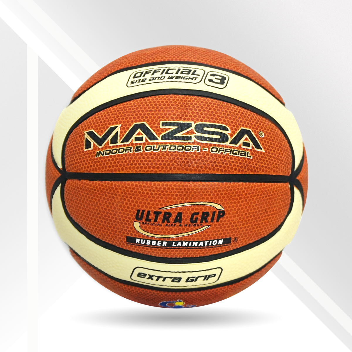 บาสเกตบอล ยางเซลลูลาร์ MAZSA ริ้วครีม # 3 Cellular Rubber Basketball  Square Design # 3