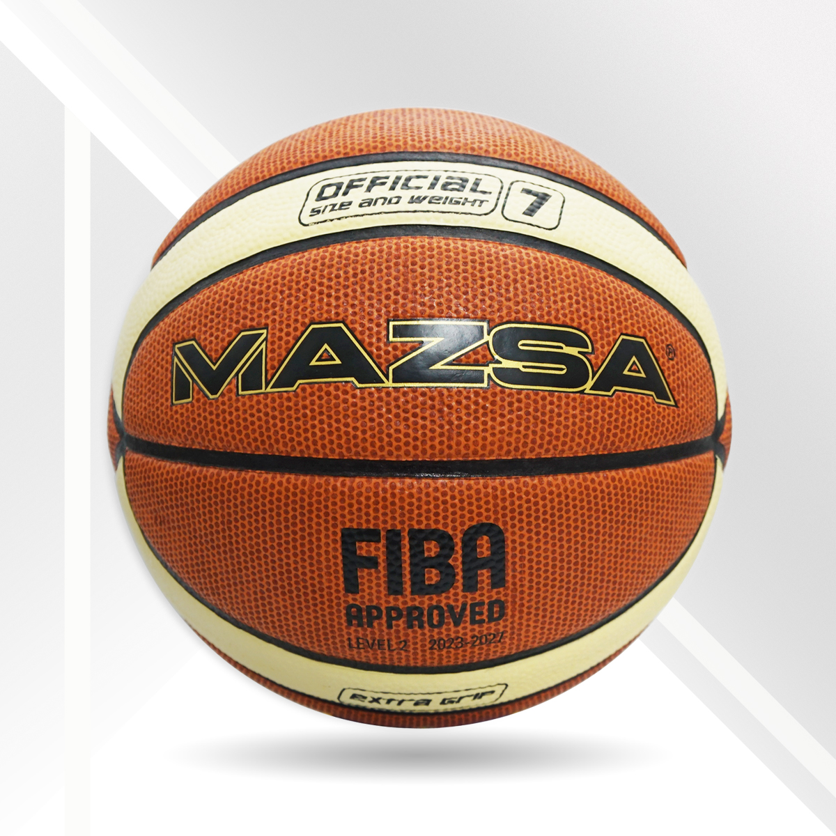 บาสเกตบอล ยางเซลลูลาร์ MAZSA ริ้วครีม  # 7 FIBA Cellular Rubber  Basketball Square Design  # 7 FIBA