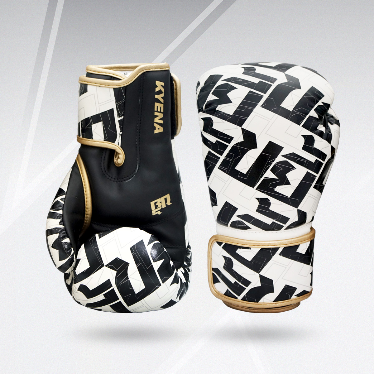 นวมเวลโก้  PU "ขยี้" สีขาว/ดำ/ทอง  PU Boxing Gloves "ขยี้" White/Black/Gold