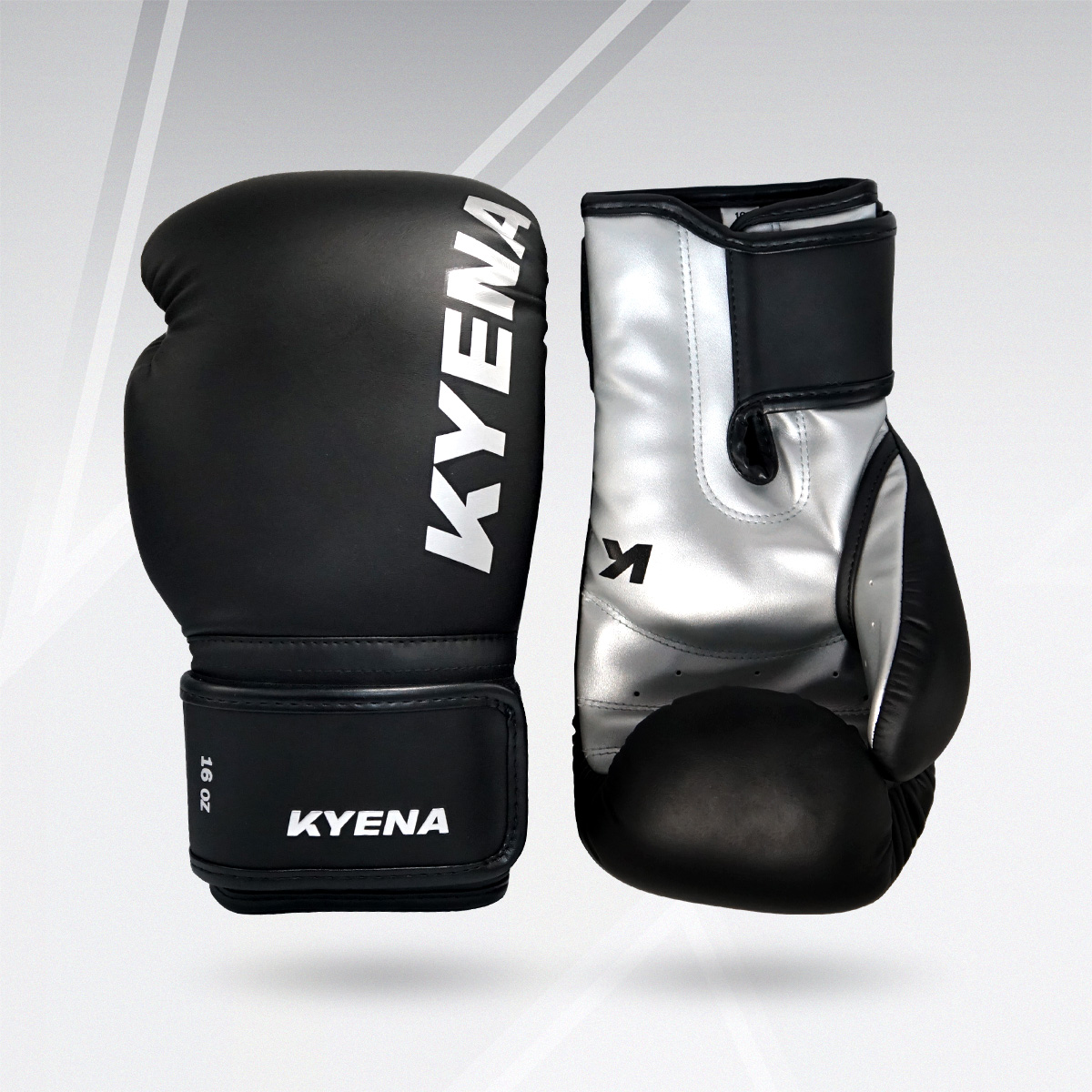 นวมเวลโก้  PU สีดำด้าน/เงิน PU Boxing Gloves Matt Black/Silver