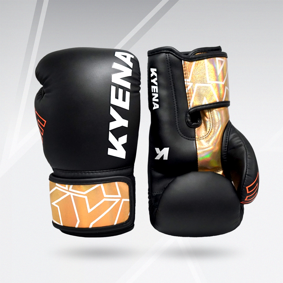 นวมเวลโก้  PU "KYE" ดำด้าน/โฮโลแกรมสีทอง PU Boxing Gloves  "KYE" Matt Black/Gold Hologram