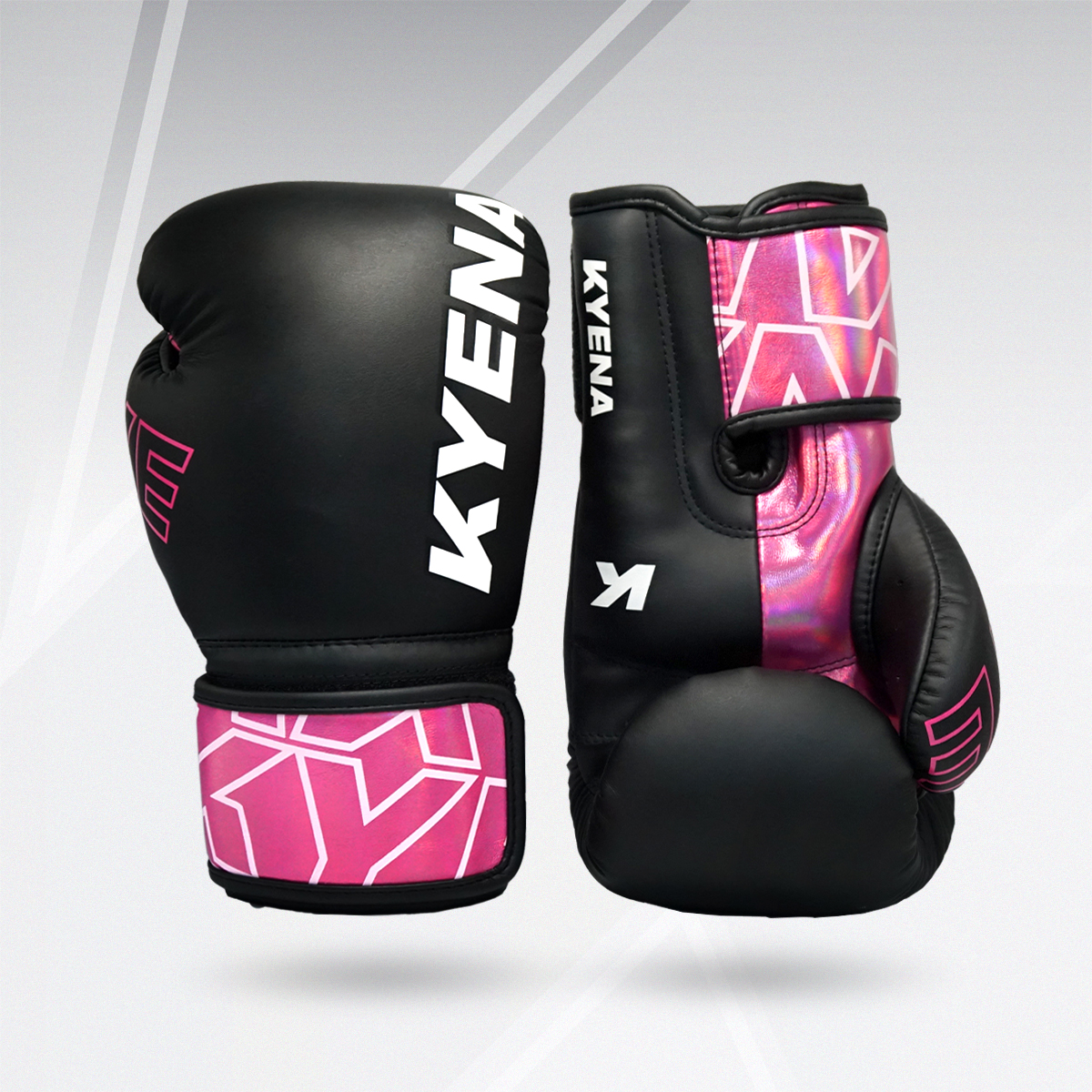 นวมเวลโก้  PU "KYE" ดำด้าน/โฮโลแกรมสีชมพู PU Boxing Gloves  "KYE" Matt Black/Pink Hologram