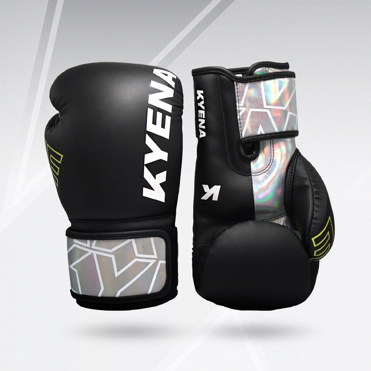 นวมเวลโก้  PU "KYE" เงินฟอยล์/ดำด้าน PU Boxing Gloves  "KYE" Silver Foil/Matt Black