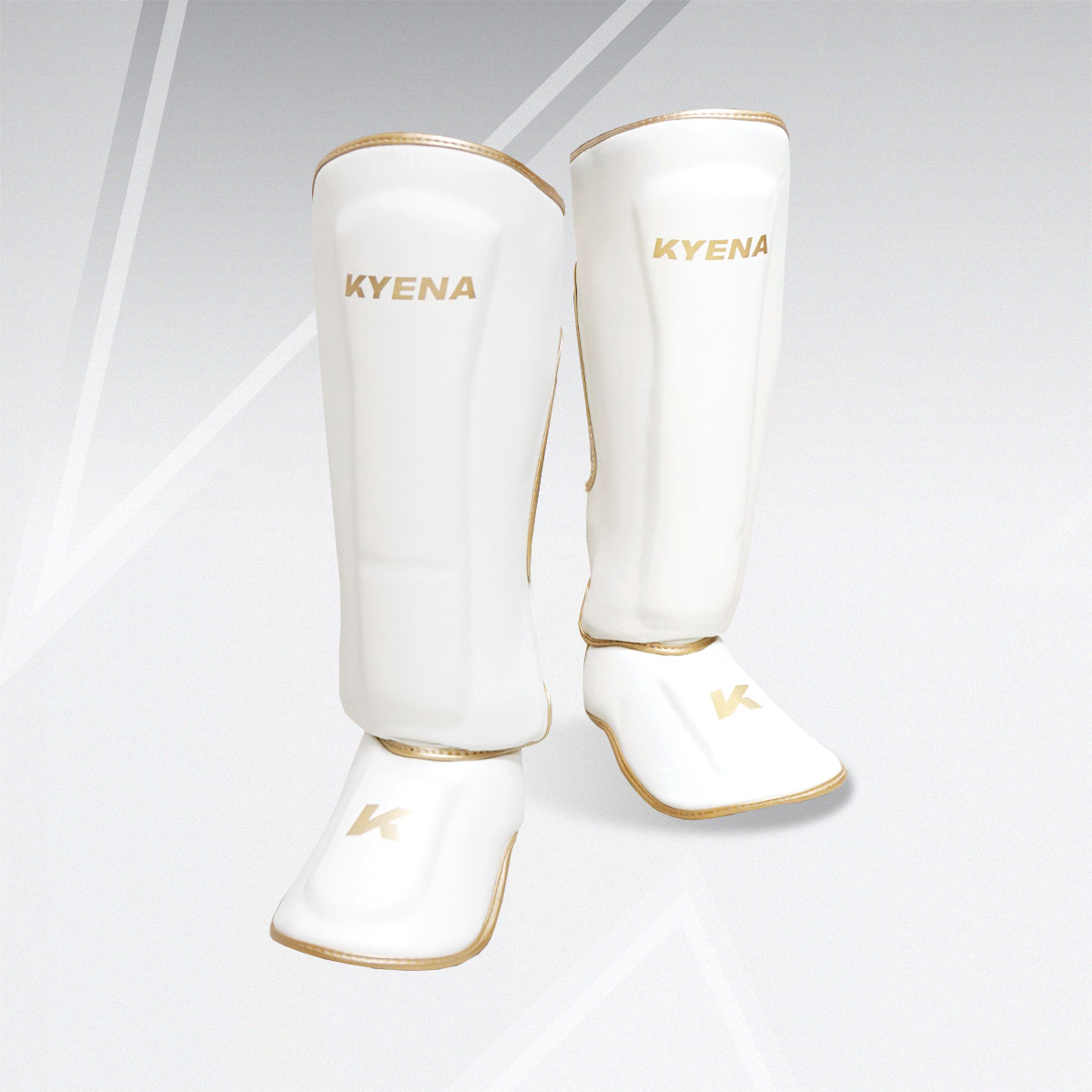 สนับแข้งมีฝ่าเท้า PU สีขาว/ทอง PU Shin guard White/Gold