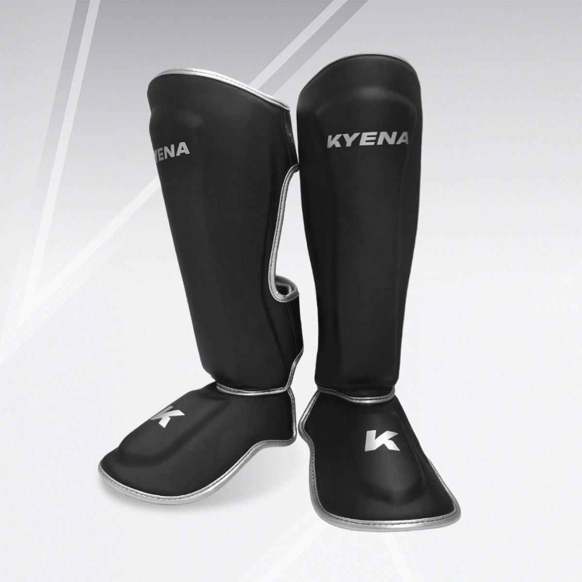 สนับแข้งมีฝ่าเท้า PU สีดำด้าน/เงิน PU Shinguard Matt Black/Silver