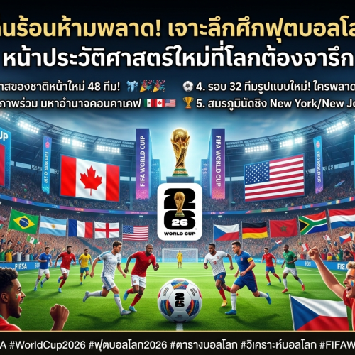 🏆 MAZSA อัปเดต! ตารางแข่งขันฟุตบอลโลก 2026 ครบทุกคู่ เช็กโปรแกรมรอบแบ่งกลุ่มได้ที่นี่