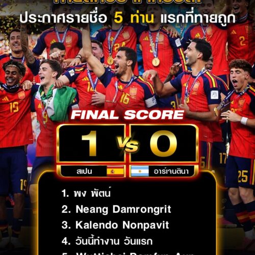 ประกาศรายชื่อผู้โชคดี 5 ท่านแรกจากกิจกรรมทายสกอร์แจกบอล!